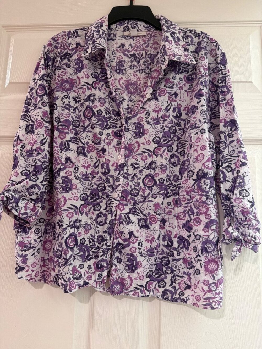Purple Floral Button-Down Shirt By JM Collection 100% Cotton Size 18 Lightweight